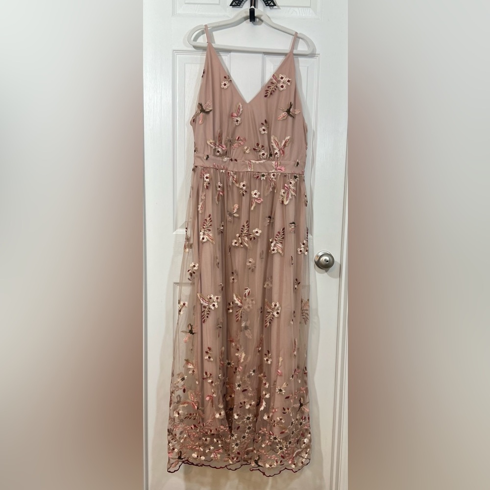 Just Me Dusty Rose Embroidered Tulle Maxi Dress